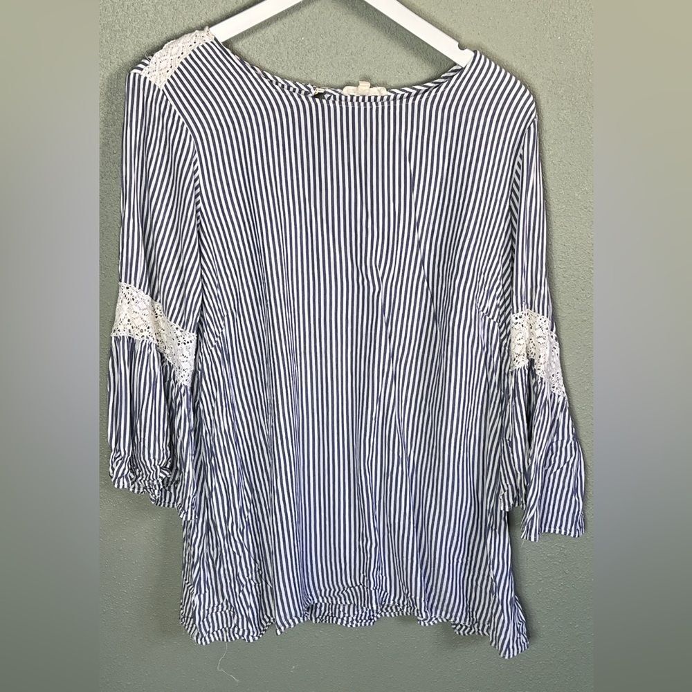 Jane and Delancey Striped Balloon Sleeve Boho Top 1X